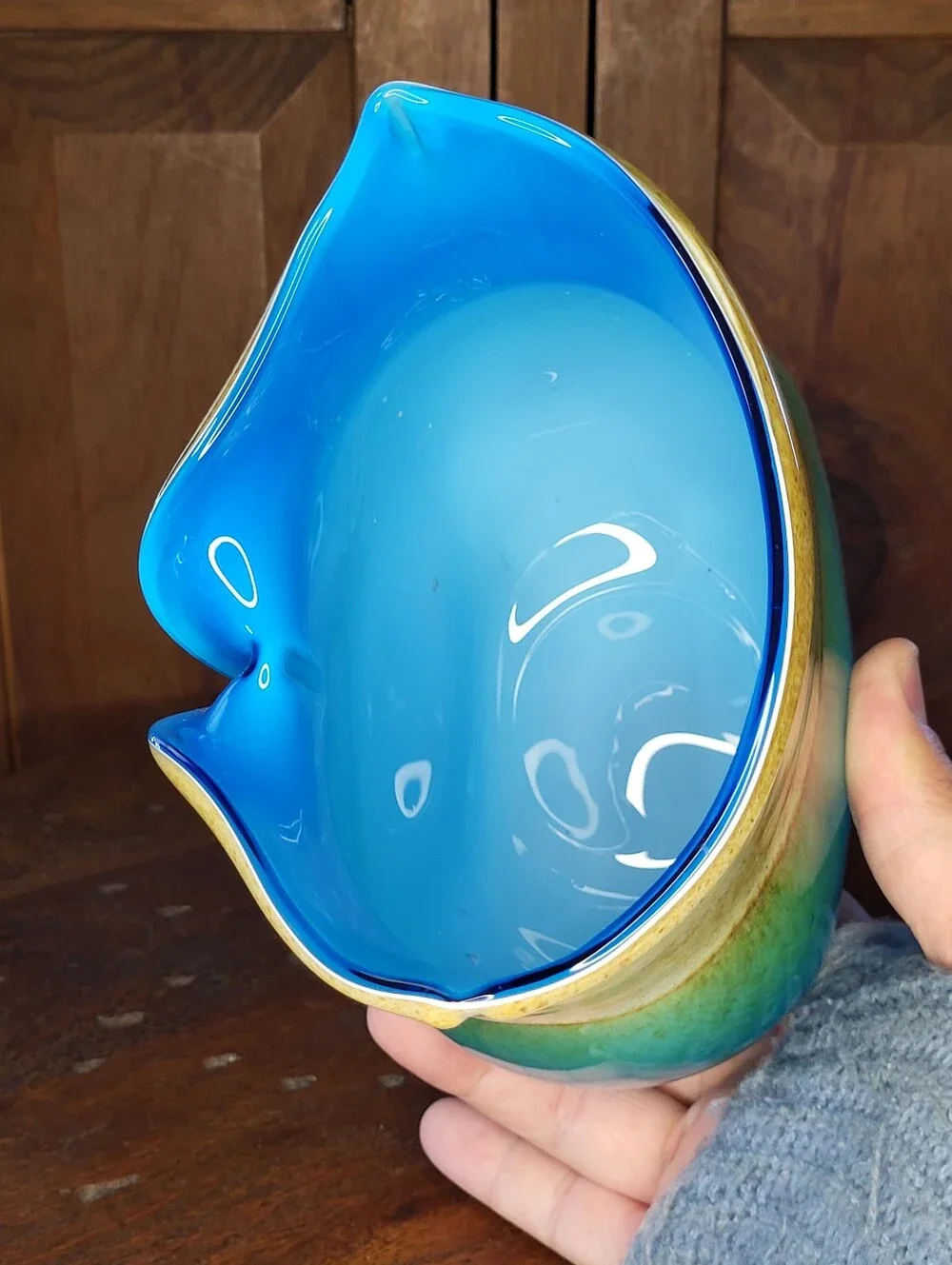 Blue and Green Glass Owl Vase